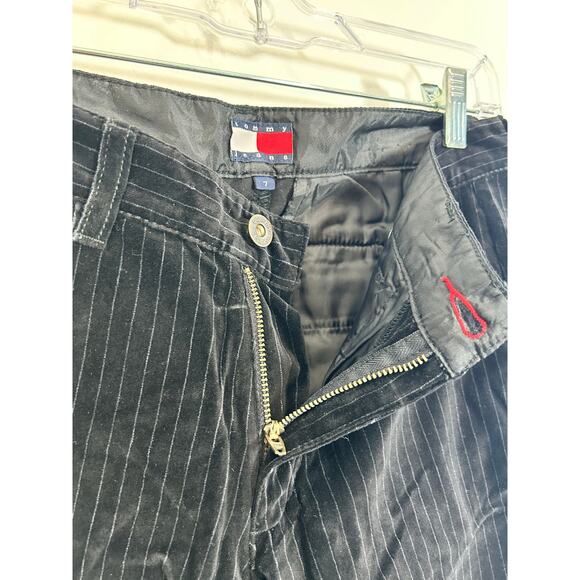 Y2K Tommy Jeans Pants Size 7 Black Velvet Pinstripe Flare Leg Whimsygoth Office - Picture 4 of 9